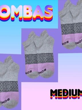 Bombas Ankle Socks 3 Pair BNWT Medium Unisex Purple/Gray Seamless Toe